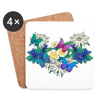 Début de la saison printanière Fleurs Papillons - Dessous de verre (lot de 4) - blanc - Devant
