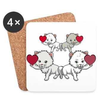 Chats Salutations d’anniversaire Félicitations Chats Miaou - Dessous de verre (lot de 4) - blanc - Devant