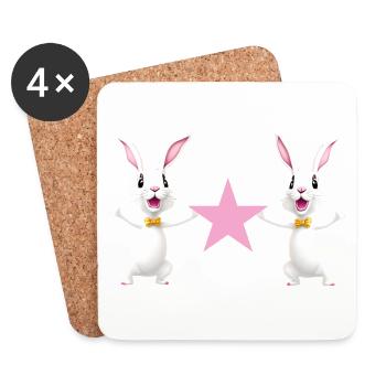 Deux lièvres gardent le rose étoilé - Dessous de verre (lot de 4) - blanc - Devant