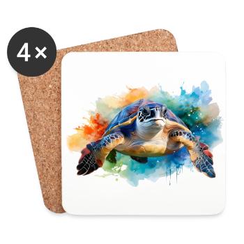 A water turtle in colorful watercolor style - Coasters (set of 4) - white - Front
