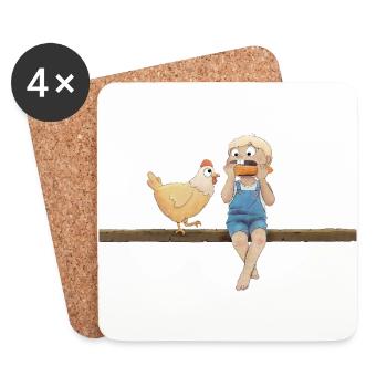 Garçon avec du poulet et du maïs - Dessous de verre (lot de 4) - blanc - Devant