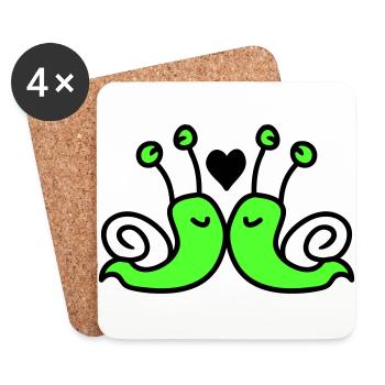 amour escargots - Dessous de verre (lot de 4) - blanc - Devant