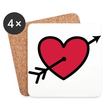 Liebe Love Pfeil durchs Herz 2c - Untersetzer (4er-Set) - Weiß - Vorne