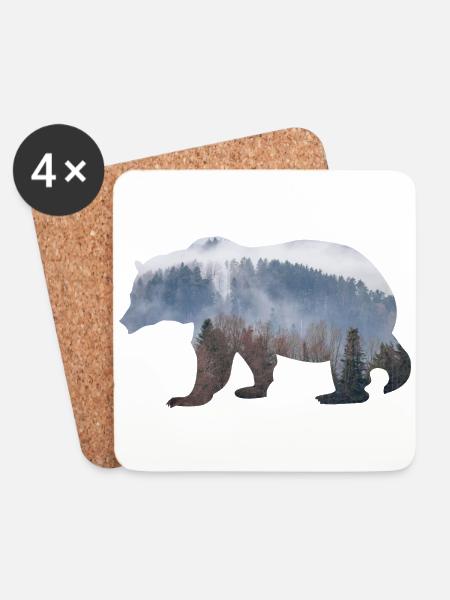 Bär mit Wald - Untersetzer (4er-Set) - Weiß
