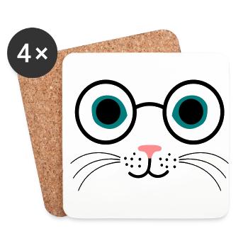 chat lunettes - Dessous de verre (lot de 4) - blanc - Devant