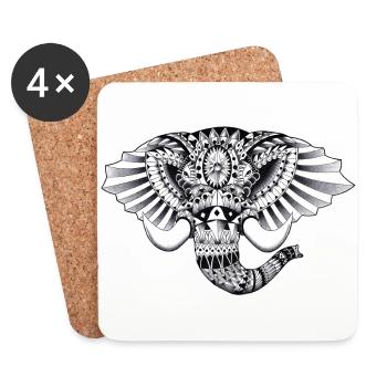 Aufwändige Elephant Drawing - Untersetzer (4er-Set) - Weiß - Vorne