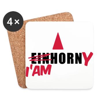 Einhorn T-Shirt - I'am Horny - Mallorca T-Shirts - Untersetzer (4er-Set) - Weiß - Vorne