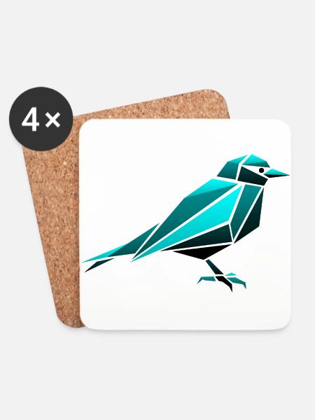 Spatz Vogel Origami Polygon - Untersetzer (4er-Set) - Weiß