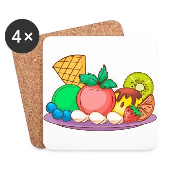 Eis Speiseeis Eiskrem Eiscreme Kugeleis Eisbecher - Untersetzer (4er-Set) - Weiß - Vorne