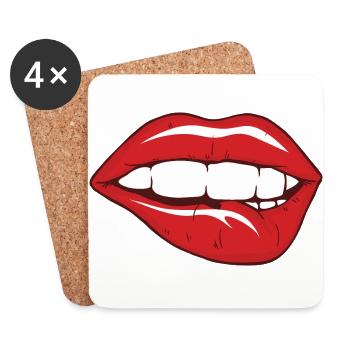 Lip bite sexy lip bite shirt lipstick kiss - Coasters (set of 4) - white - Front