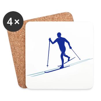 Skilangläufer mit Skispur - zweifarbig - Untersetzer (4er-Set) - Weiß - Vorne
