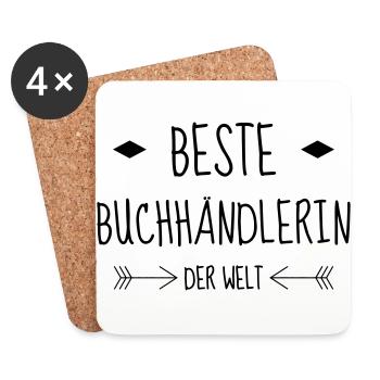 Buchhändler / Buchhändlerin / Buchhandlung / Buch - Untersetzer (4er-Set) - Weiß - Vorne