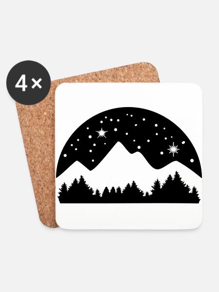 Wald, Berge und Sternenhimmel - Untersetzer (4er-Set) - Weiß