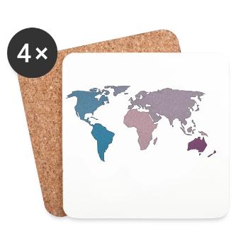 Voyage sur la carte du monde - Dessous de verre (lot de 4) - blanc - Devant