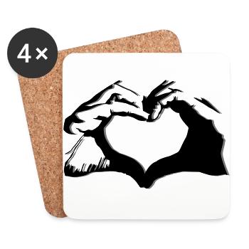Hände formen Herz - herzliches Design - Untersetzer (4er-Set) - Weiß - Vorne