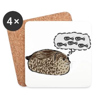 Thick seal dreams of fish / Chubby Seal I - Coasters (set of 4) - white - Front