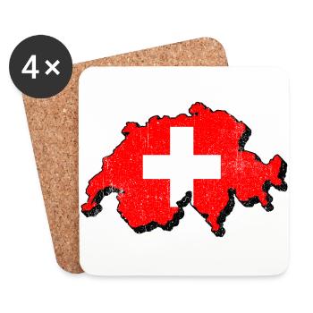 Carte de la Suisse avec le drapeau suisse - Dessous de verre (lot de 4) - blanc - Devant