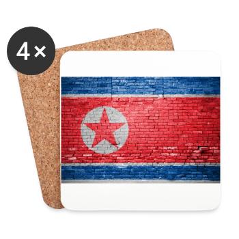 Drapeau de la Corée du Nord Graffiti sur mur de briques - Dessous de verre (lot de 4) - blanc - Devant