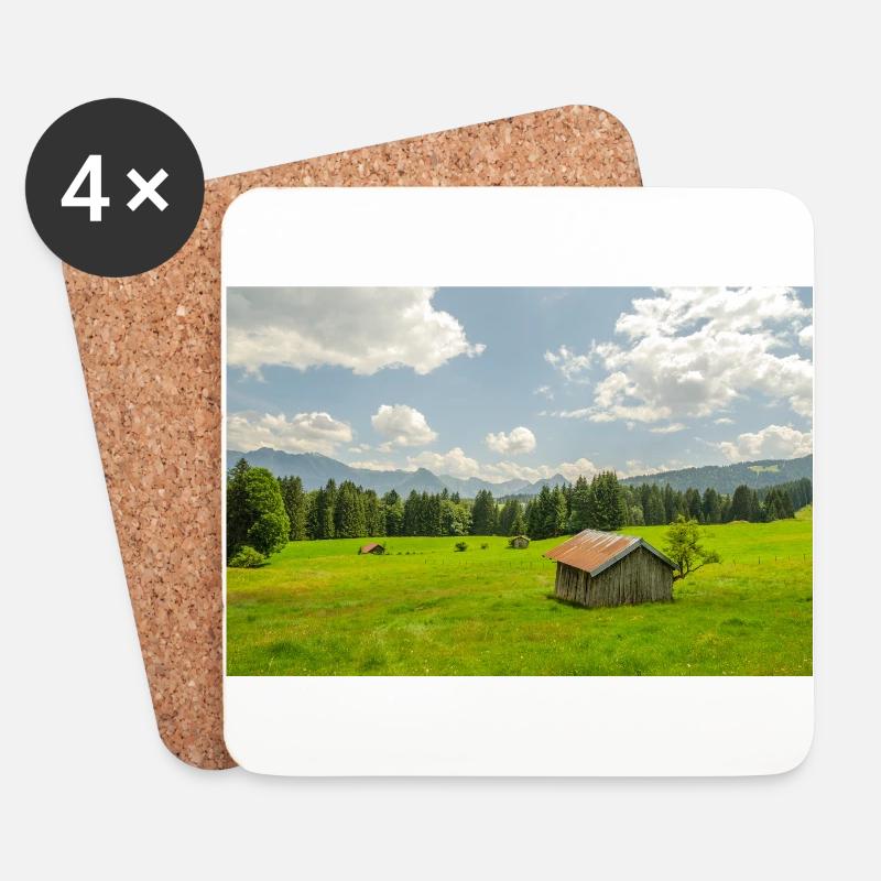Bergwiese mit Hütte vor Alpen - Untersetzer (4er-Set) - Weiß
