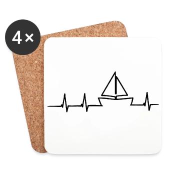 Herzschlag mit Boot - Untersetzer (4er-Set) - Weiß - Vorne