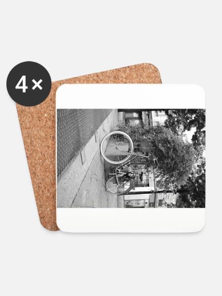 Schwarz-Weiß-Foto eines Fahrrads in Paris - Untersetzer (4er-Set) - Weiß