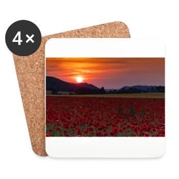 Mohnfeld mit Sonnenuntergang - Untersetzer (4er-Set) - Weiß - Vorne