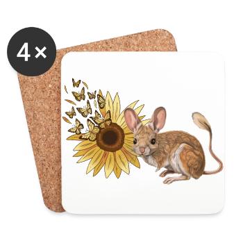 Chinchilla rongeur fleur fantaisie papillon - Dessous de verre (lot de 4) - blanc - Devant