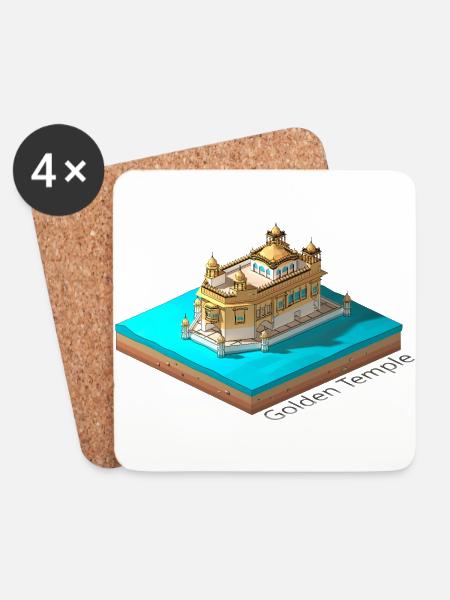 Geometric low poly Golden Temple - Coasters (set of 4) - white