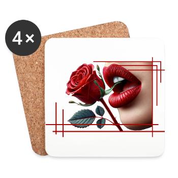 The red rose of passion and seductive lips - Coasters (set of 4) - white - Front