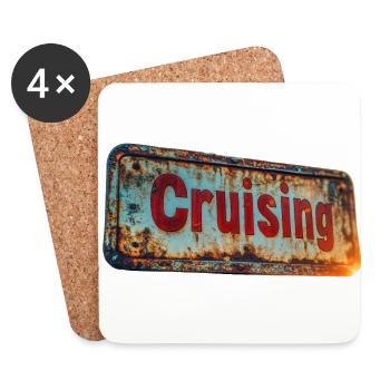 Cruising sign in rusty vintage look - Coasters (set of 4) - white - Front