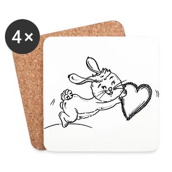 Kleiner niedlicher Hase mit Herz - Untersetzer (4er-Set) - Weiß - Vorne