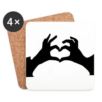 Mains coeur amour fidèles partenaires de cadeau Ensemble - Dessous de verre (lot de 4) - blanc - Devant