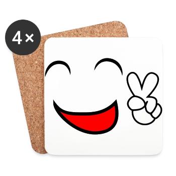 Comic Lachen Smiley Gesicht Peace Smile Geschenk - Untersetzer (4er-Set) - Weiß - Vorne