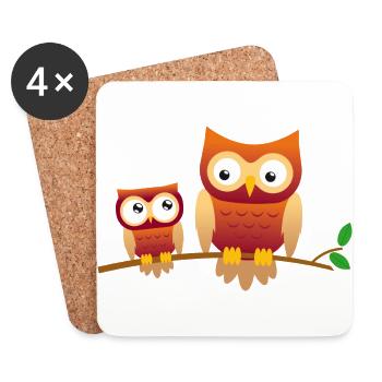 Chouette avec petit hibou - Dessous de verre (lot de 4) - blanc - Devant