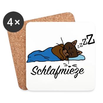 süße Schlafmieze mit Schriftzug Geschenkidee - Untersetzer (4er-Set) - Weiß - Vorne