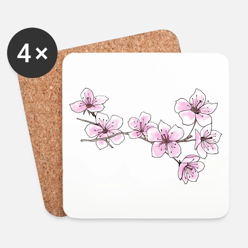Kirschblüten - Untersetzer (4er-Set) - Weiß