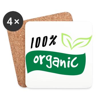 100% Organic Organisch Grün Logo Natur Öko Bio - Untersetzer (4er-Set) - Weiß - Vorne