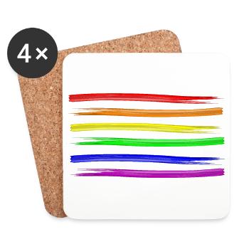 Regenbogen Farben Streifen LGBT Pinselstriche - Untersetzer (4er-Set) - Weiß - Vorne
