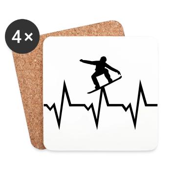 Snowboarding ECG Heartbeat - Coasters (set of 4) - white - Front