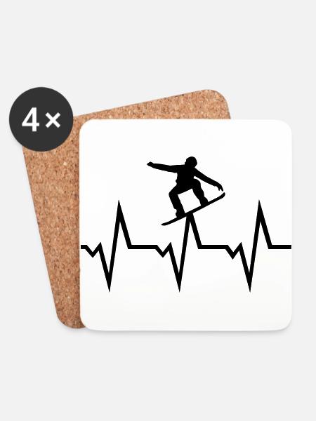 Snowboarder EKG Herzschlag - Untersetzer (4er-Set) - Weiß