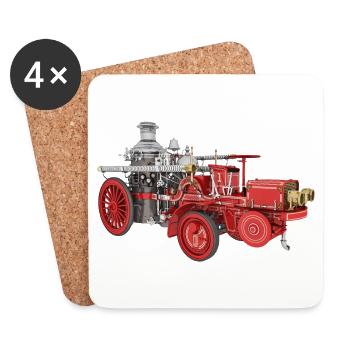 Retro fire engine, fire department - Coasters (set of 4) - white - Front