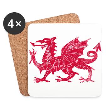 Pays de Galles Dragon Drapeau - Dessous de verre (lot de 4) - blanc - Devant