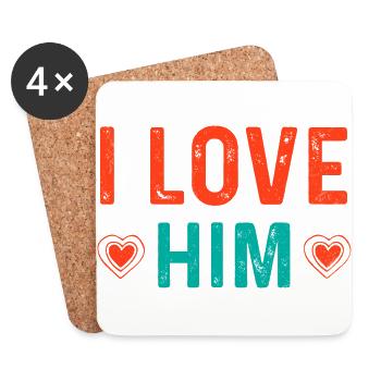 I Love Him with Hearts Ich liebe Ihn mit Herzen - Untersetzer (4er-Set) - Weiß - Vorne