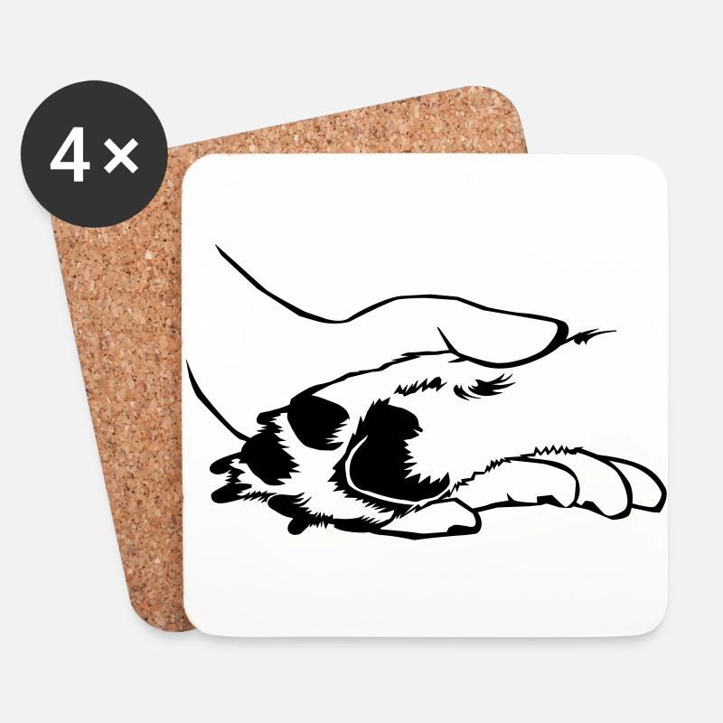 Hund in Hand - Untersetzer (4er-Set) - Weiß