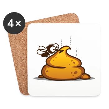 Une mouche se trouve sur une pile de merde - Dessous de verre (lot de 4) - blanc - Devant