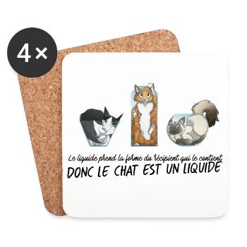 Chat liquide - Noir - Dessous de verre (lot de 4) - blanc - Devant