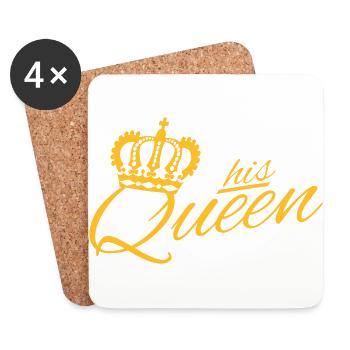Sa reine ♚ lettrage de style de luxe (toutes les couleurs) - Dessous de verre (lot de 4) - blanc - Devant
