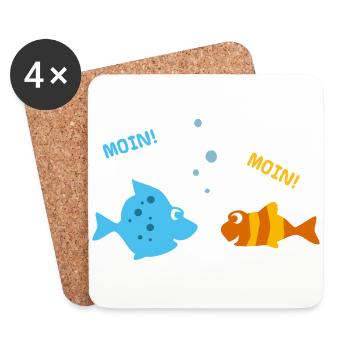 Lustige Fische machen Urlaub am Meer u. sagen Moin - Untersetzer (4er-Set) - Weiß - Vorne