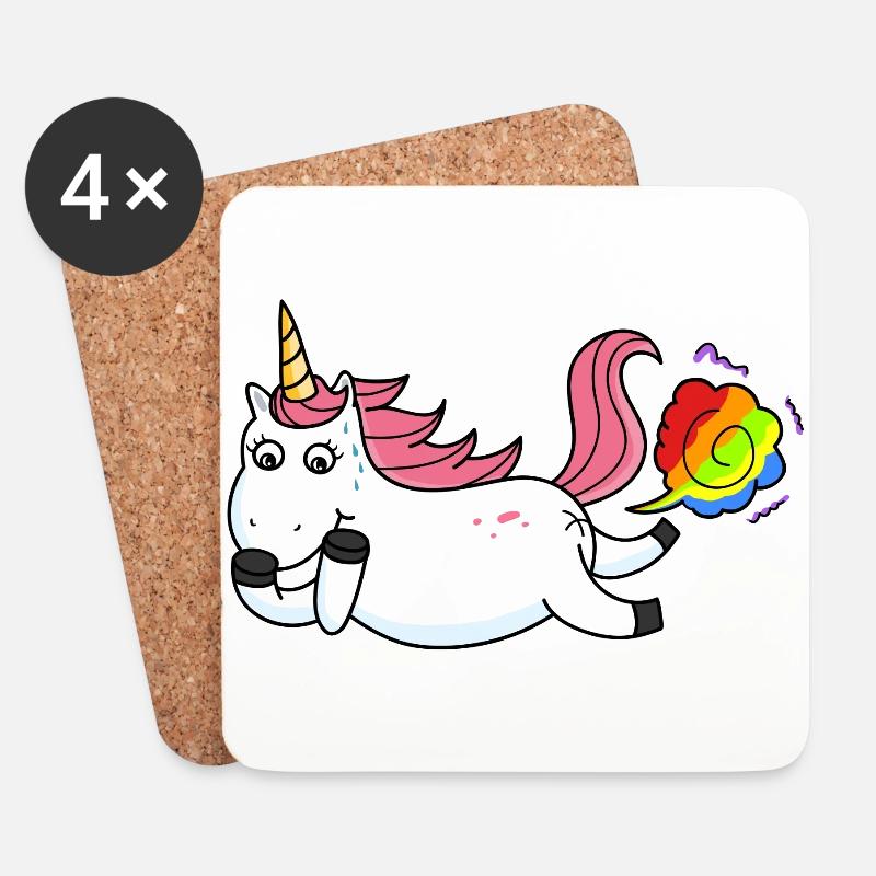 Furzendes Einhorn Regenbogen - Untersetzer (4er-Set) - Weiß