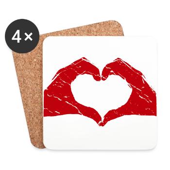 Mains coeur Amour Amour - Dessous de verre (lot de 4) - blanc - Devant